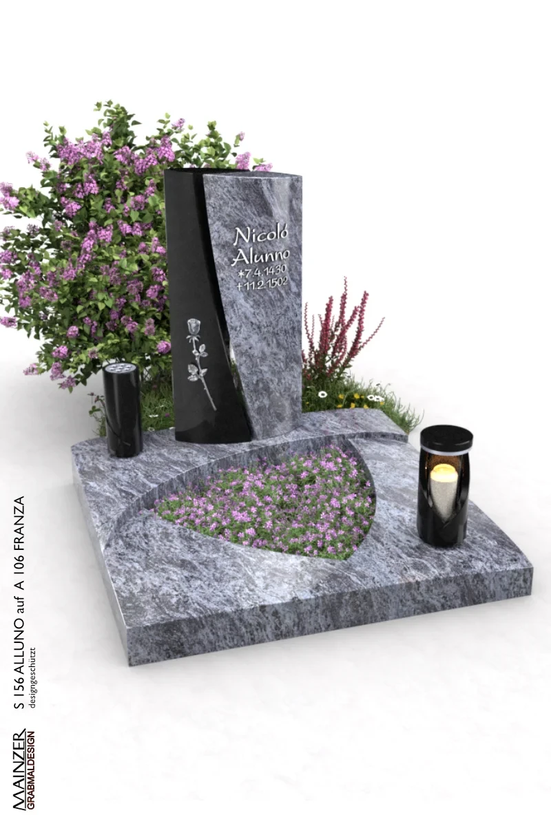 Visualisierung der Urnnengrabplatte A 106 FRANZA mit der Grabstele S 156 ALLUNO.