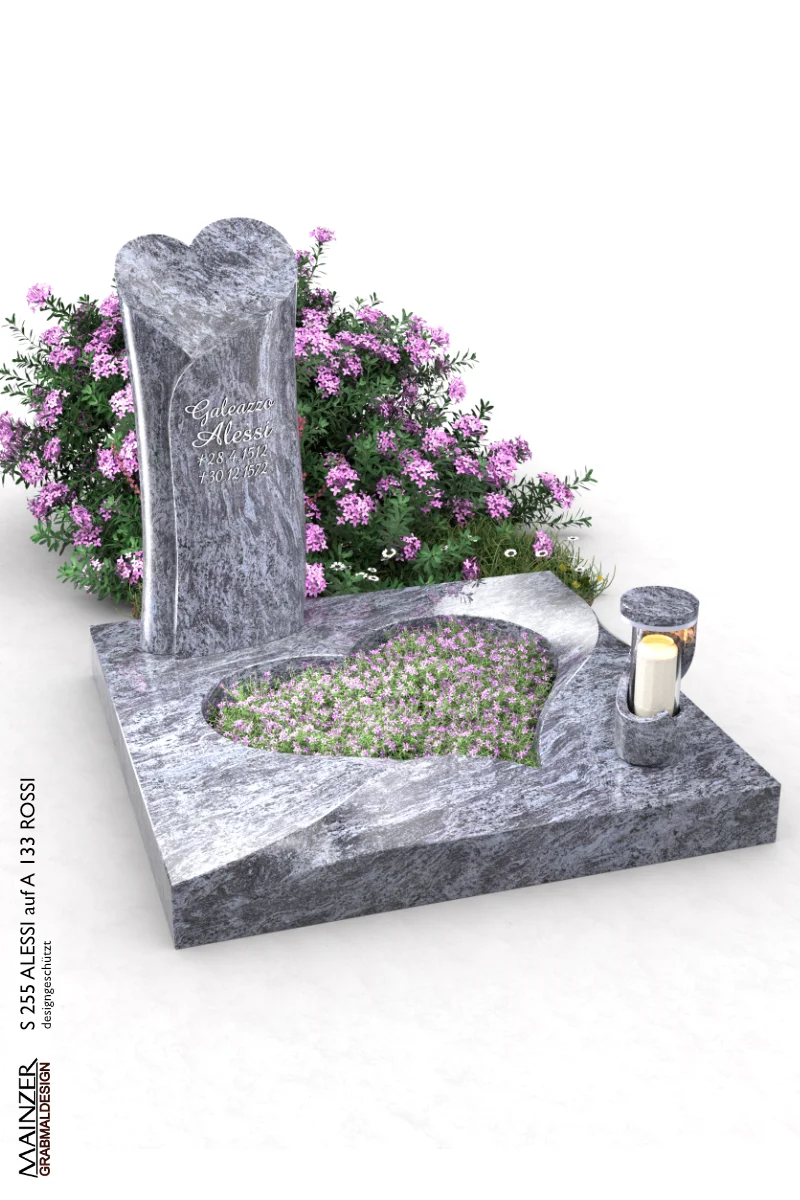 Visualisierung der Garbstele S 255 ALESSI auf der Urnengrabplatte A 133 ROSSI