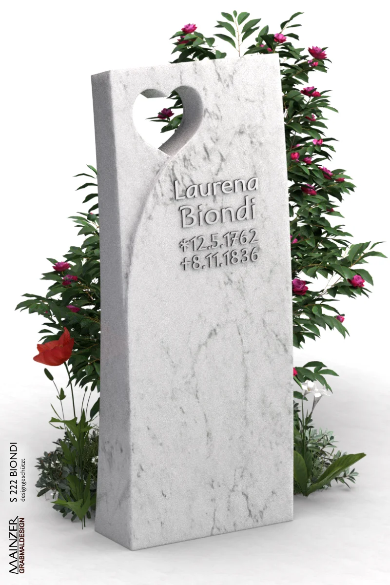 Visualisierung der Grabstele S 222 BIONDI im Material Carrara Bianco.